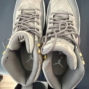 Jordan retro dark Grey Suede High-Top Sneakers with Gold Eyelets